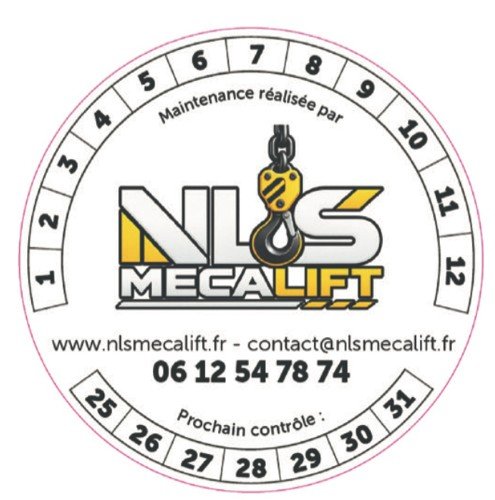 Macaron VGP NLS Mecalift avec la date du prochain contrôle